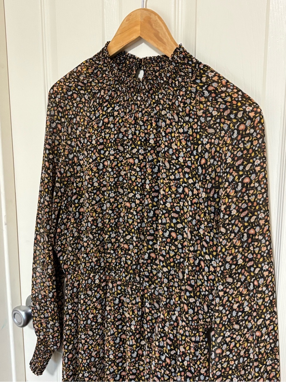 Madewell Floral Smocked Midi Dress Black Multi Stretch Waist Flowy Soft Drape - Picture 8 of 12